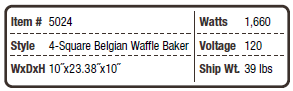5024 Four-Square Belgian Waffle Baker