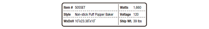 5055 ET Non-stick Puff Popper Baker